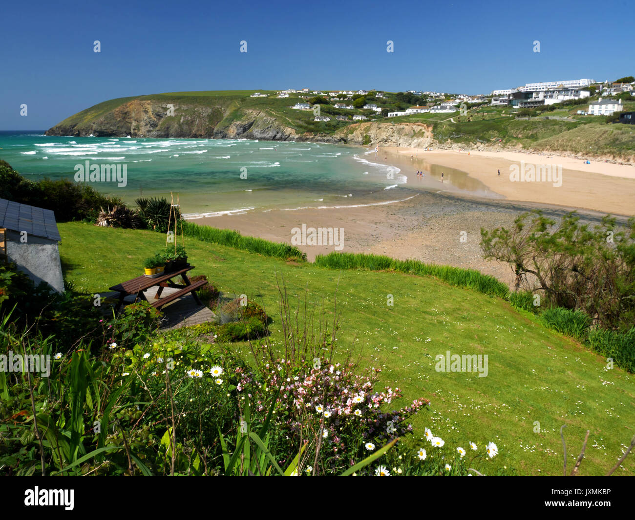 La plage à proximité de Mawgan Porth Newquay, Cornwall. Banque D'Images
