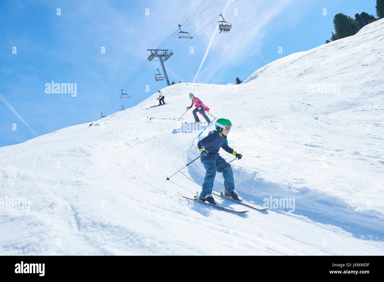 Sur la famille des vacances de ski, Hintertux, Tyrol, Autriche Banque D'Images