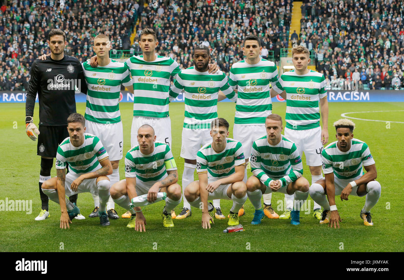 Groupe d'équipe celtique (rangée supérieure de gauche à droite) gardien de but Craig Gordon, Jozo Simunovic, NIR Bitton, Jules Olivier Ntcham, Tom Rogic,James Forrest (rangée du bas de gauche à droite) Mikael Lustig, Scott Brown, Kieran Tierney, Leigh Griffiths et Scott Sinclair lors du match de la Ligue des champions de l'UEFA, First Leg au Celtic Park, Glasgow.APPUYEZ SUR ASSOCIATION photo.Date de la photo: Mercredi 16 août 2017.Voir PA Story football Celtic.Le crédit photo devrait se lire : Jeff Holmes/PA Wire Banque D'Images