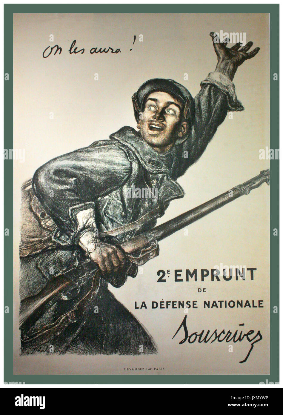 Vintage Ww1 Affiche De Propagande Francaise Sur Les Aura 1916 Courage Nous Allons Les Obtenir La Seconde Guerre Mondiale 1 Francais Original Affiche Concue Par Jules Abel Faivre 1867 1945 Pour L Inscription