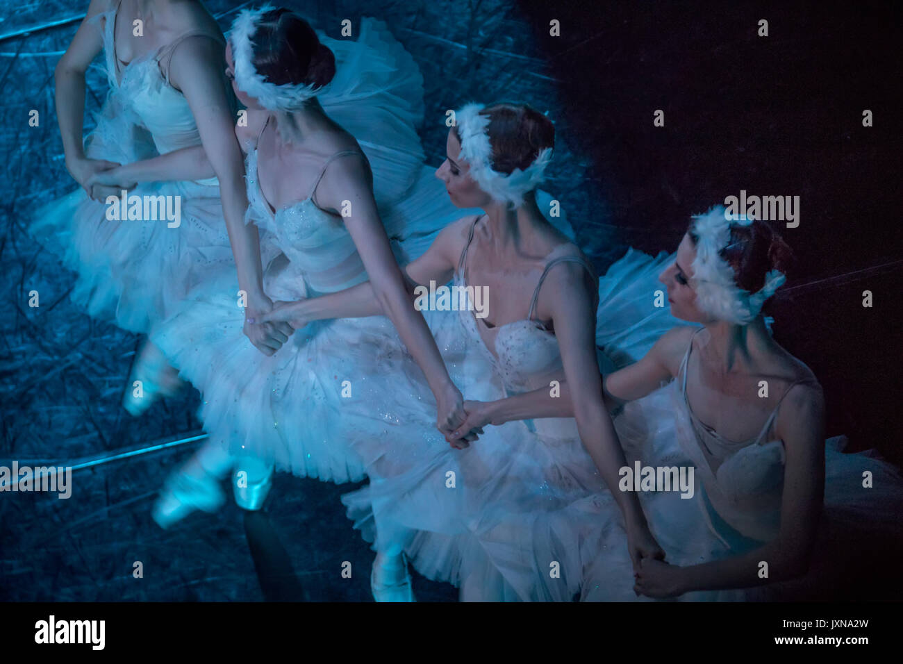 Les spectacles de danse de ballet la danse des petits cygnes pendant le ballet 'lac' wan lors de la scène de théâtre à Moscou, Russie Banque D'Images