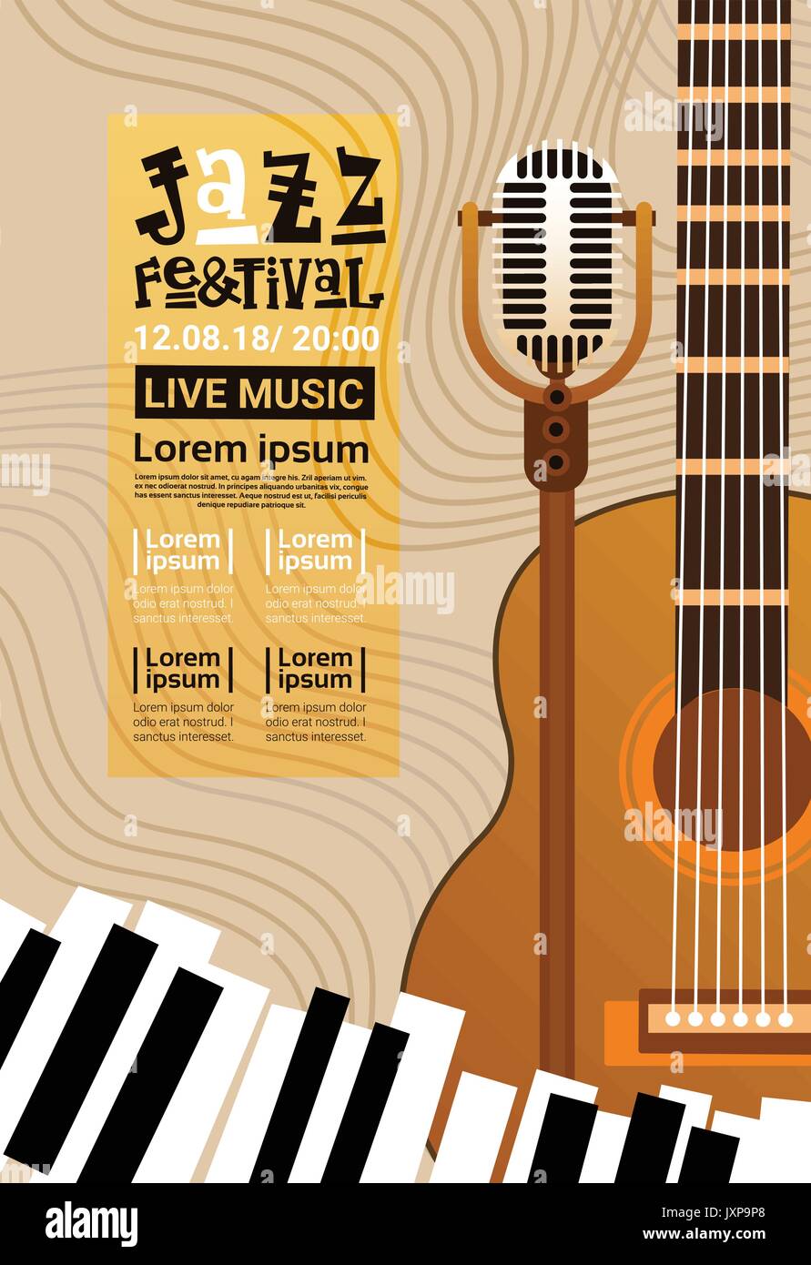 Festival de Jazz de la musique live concert Poster Publicité bannière rétro Illustration de Vecteur