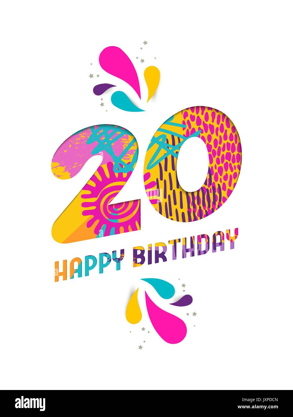 Joyeux Anniversaire Vingt Ans Coupe Papier Amusant Numero Et Le Texte De L Etiquette Avec Colourful Abstract Art Dessines A La Main Ideal Pour Accueillir Un Evenement Special De L Affiche Image Vectorielle Joyeux Anniversaire Vingt Ans Coupe Papier Amusant Numero Et Le Texte De L Etiquette Avec Colourful Abstract Art Dessines A La Main Ideal Pour Accueillir Un Evenement Special De L Affiche Image Vectorielle