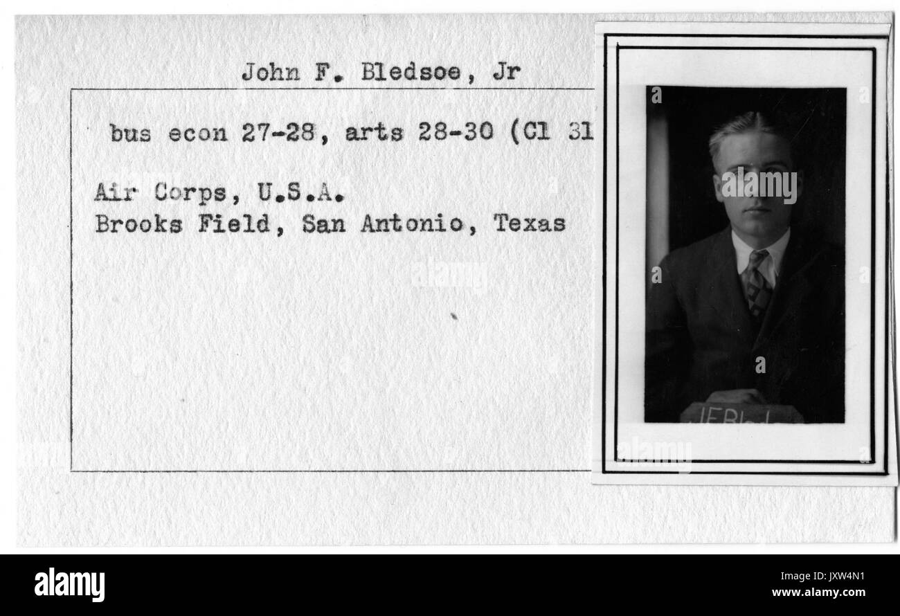 John Francis bledsoe, jr portrait photographique, de la poitrine vers le haut, de face, c 25 ans d'âge, 1930. Banque D'Images