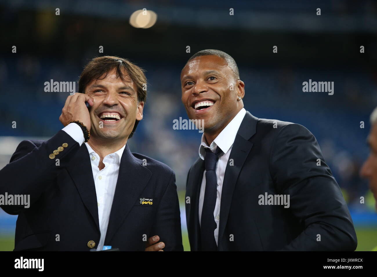 Anciens joueurs du Real Madrid, Fernando Morientes et Julio Baptista. Real Madrid 2-0 Barcelone défait dans la deuxième étape de la Supercup Espagnol footbal Banque D'Images