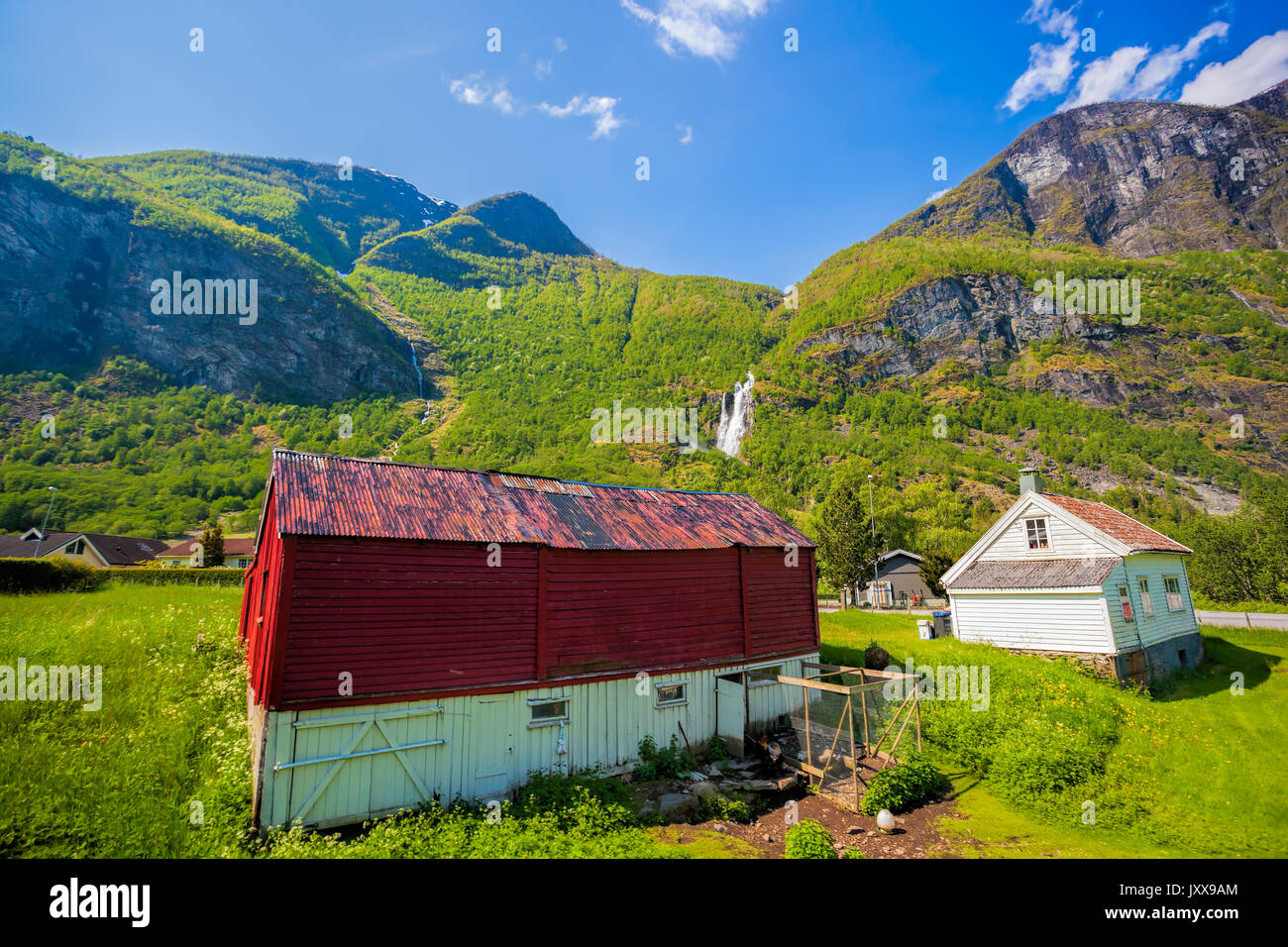 Flam village aux maisons colorées en Norvège Banque D'Images