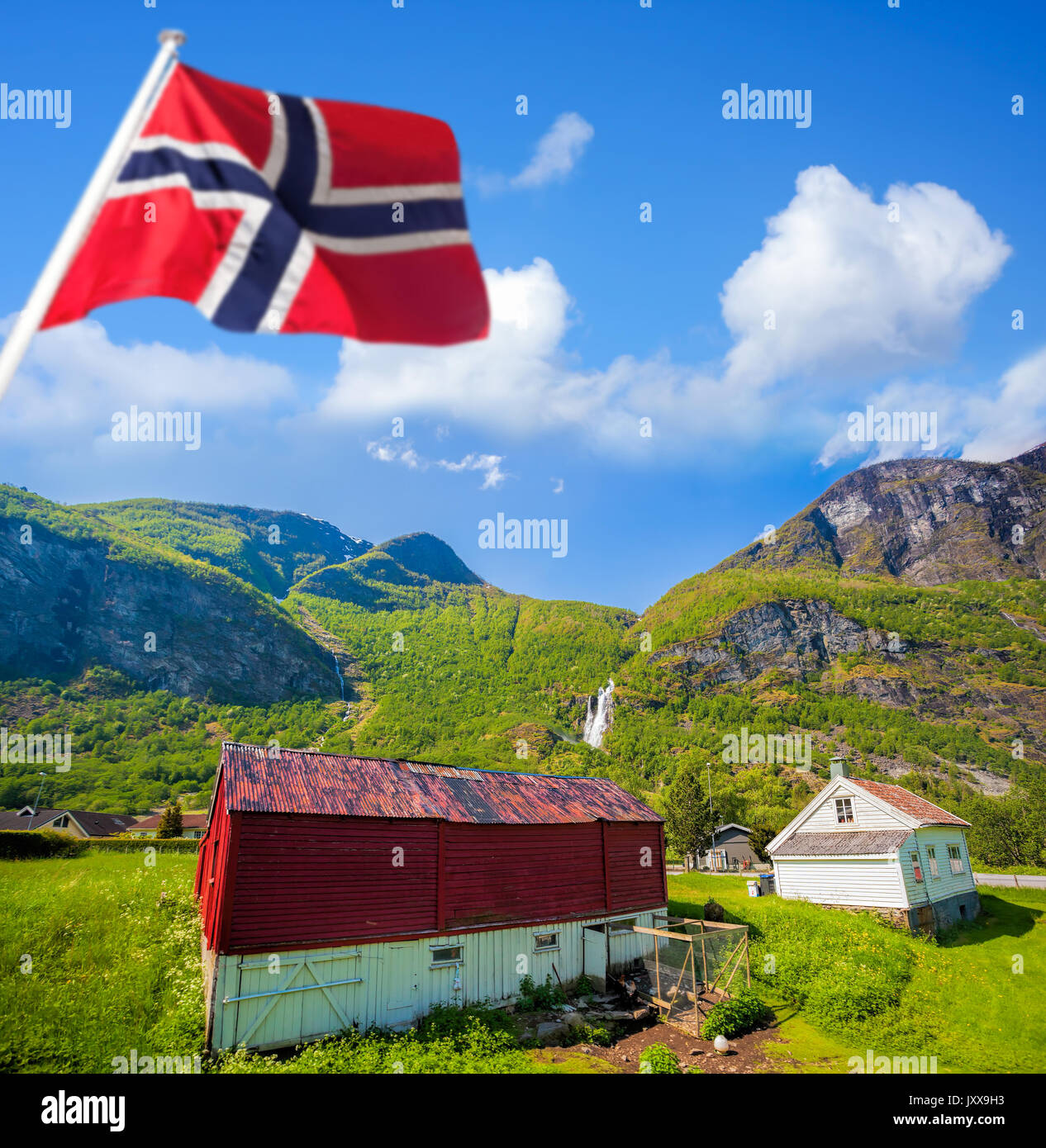 Flam village aux maisons colorées en Norvège Banque D'Images