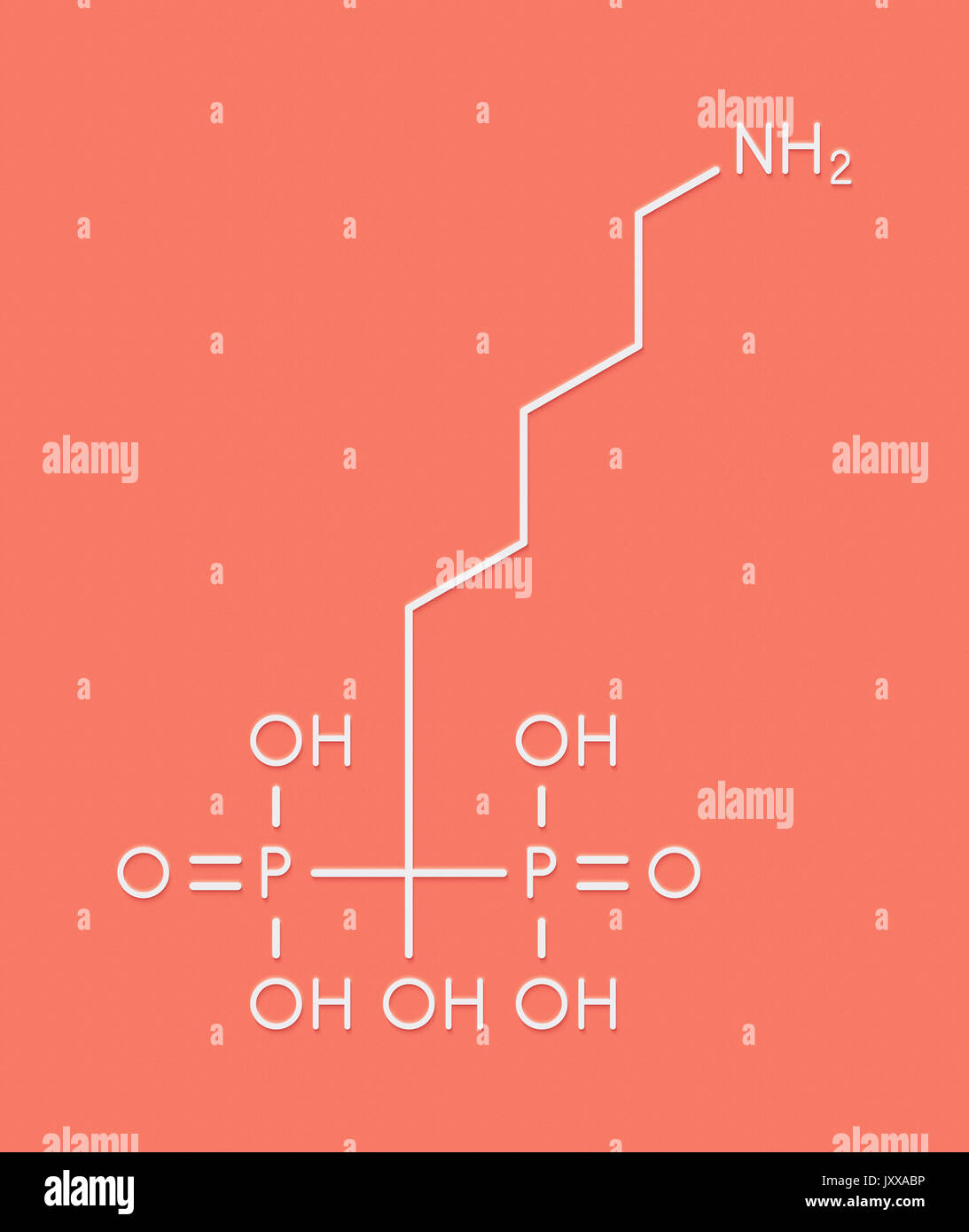 Neridronic molécule pharmaceutique acide. Utilisé pour le traitement de l'ostéogenèse imparfaite et la maladie de Paget des os. Formule topologique. Banque D'Images