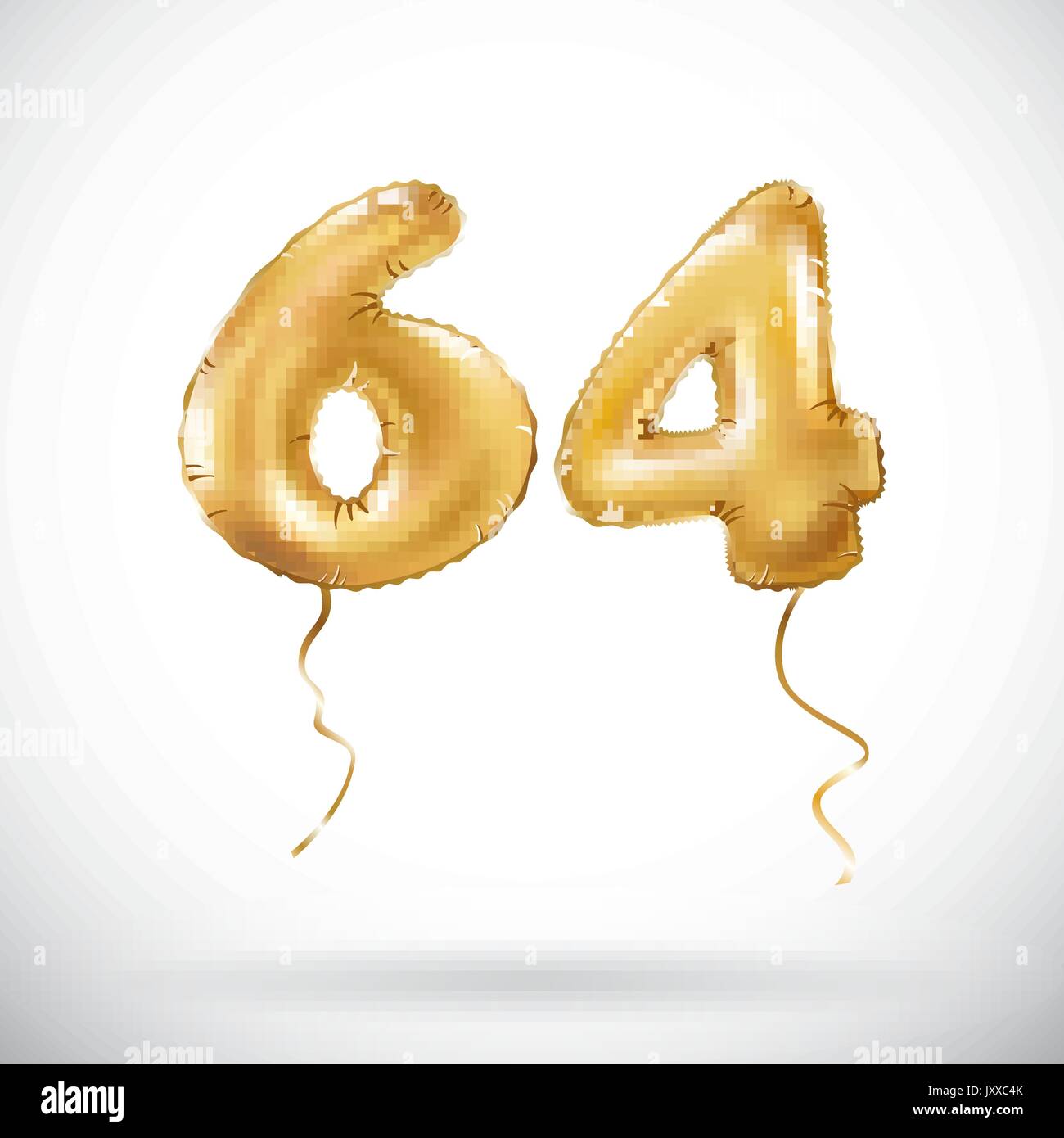 Vector nombre d'Or 64 soixante quatre ballons métalliques. Ballons d'or partie de la décoration. Anniversaire signe pour happy holiday, fête, anniversaire, carn Illustration de Vecteur