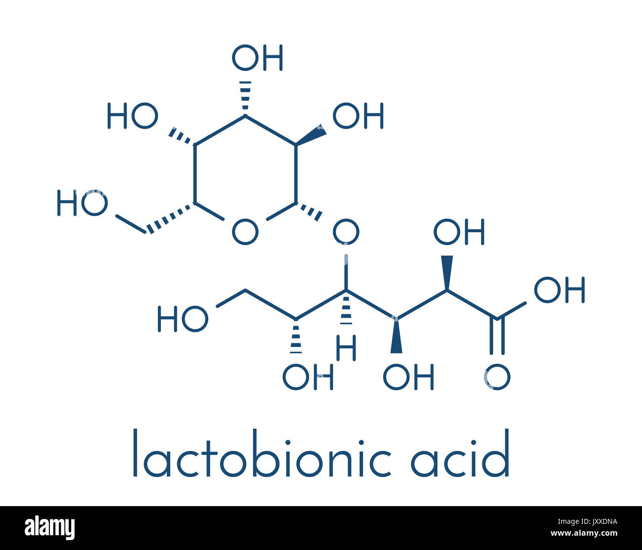 L'acide lactobionique lactobionate (molécule). Additif couramment utilisé dans les produits alimentaires, pharmaceutiques et cosmétiques. Formule topologique. Banque D'Images