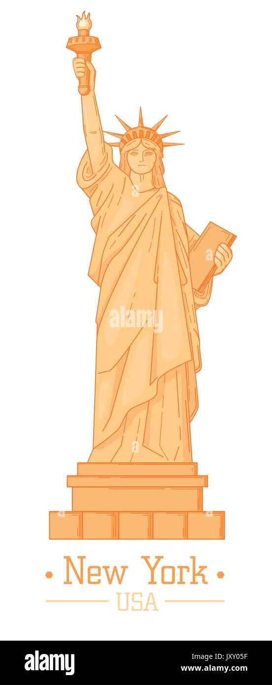 Statue de la Liberté avec une torche Cartoon Style Design plat célèbre monument symbole de liberté Tourisme Web Vector illustration géométrique de l'élément en orange Illustration de Vecteur