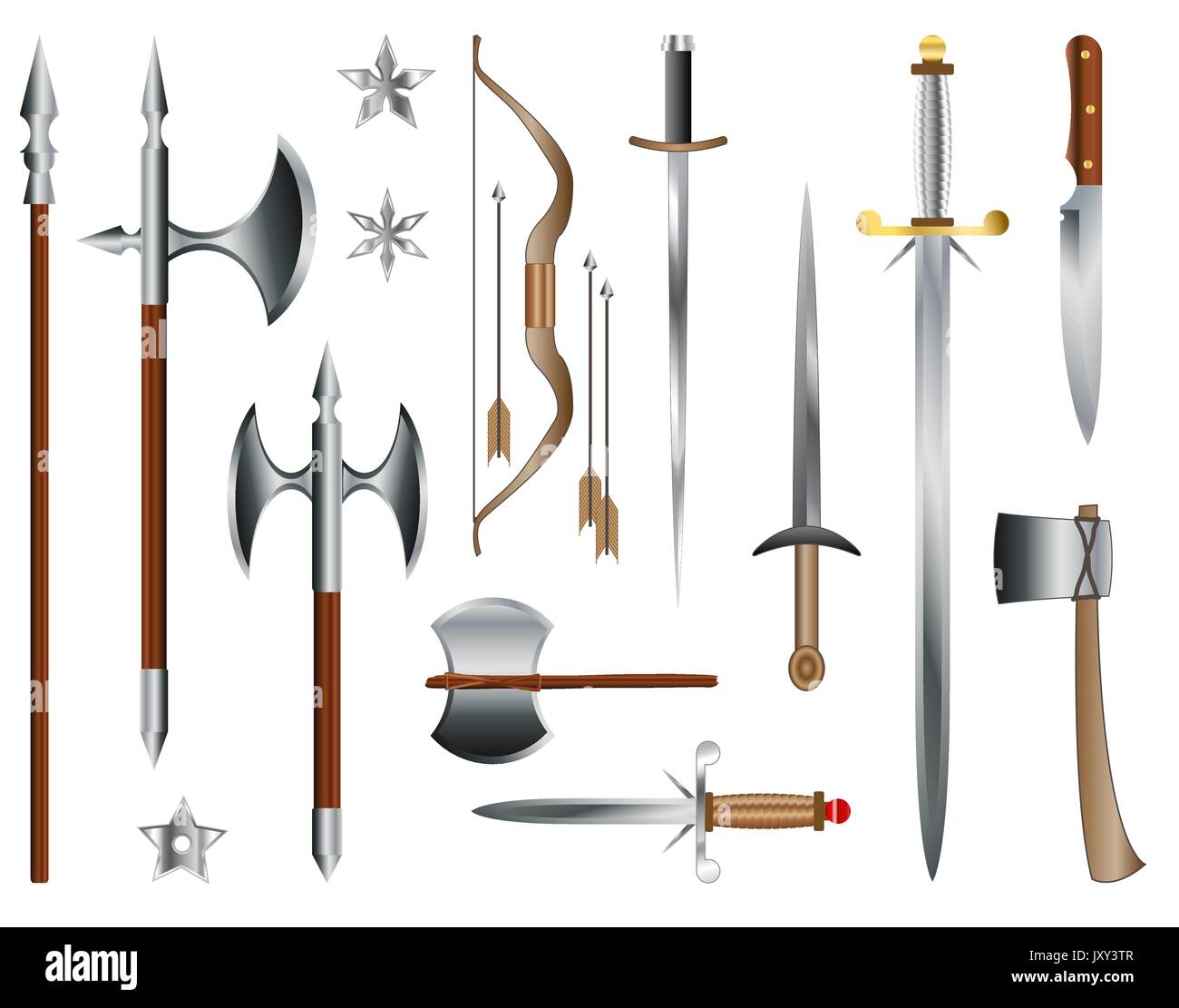 Épées, haches et bow. Les vecteurs d'armes médiévales Illustration de Vecteur