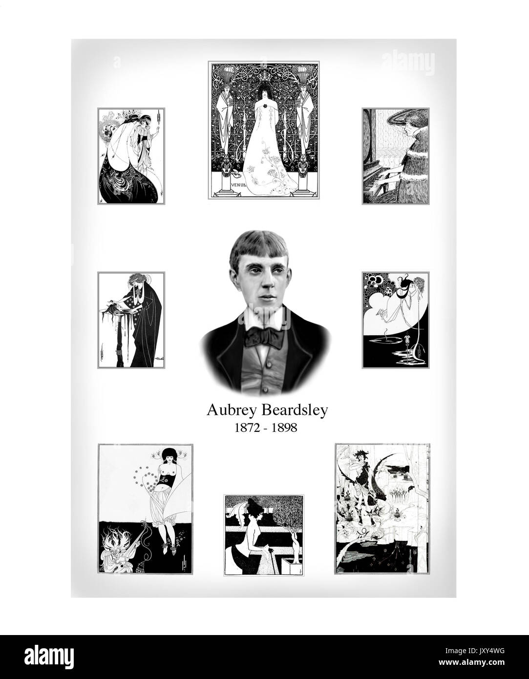 Conception Aubrey Beardsley, Portrait avec huit illustrations Banque D'Images