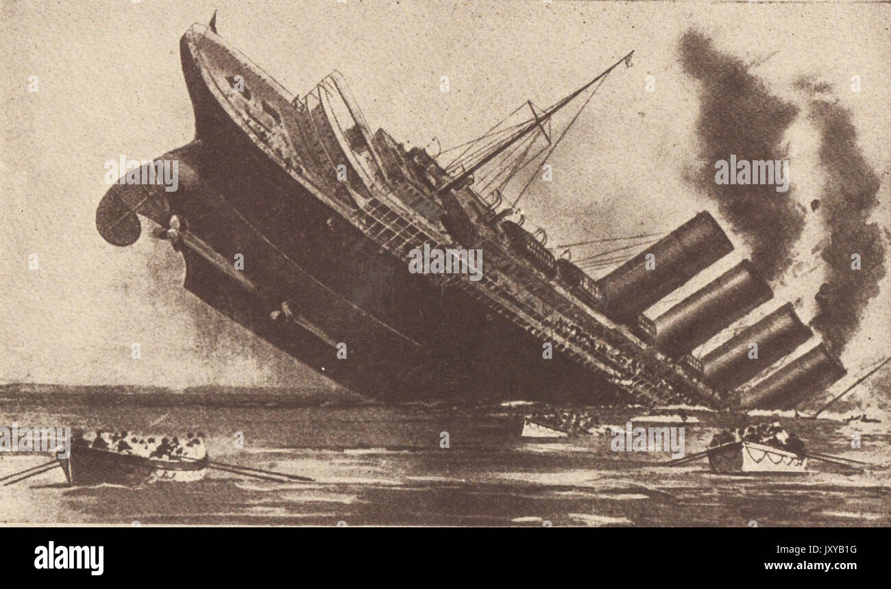 7 mai 1915 - une représentation contemporaine du naufrage du paquebot Titanic. Banque D'Images