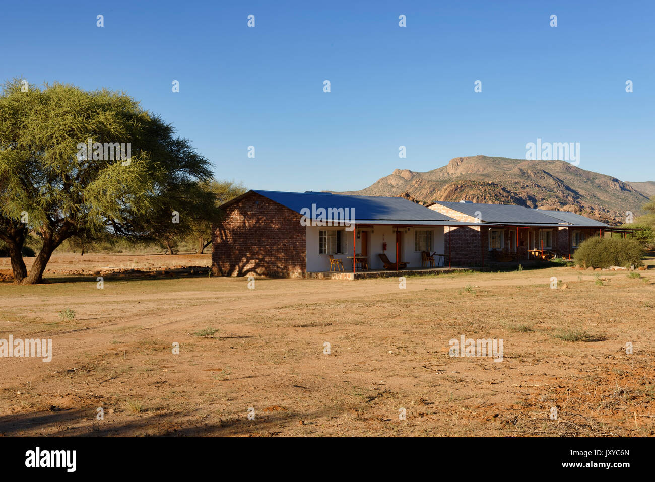 Sur maisons d'Omandumba guest Farm (Ferme) dans les montagnes d'Erongo près de Omaruru, Erongo, Namibie Région Banque D'Images