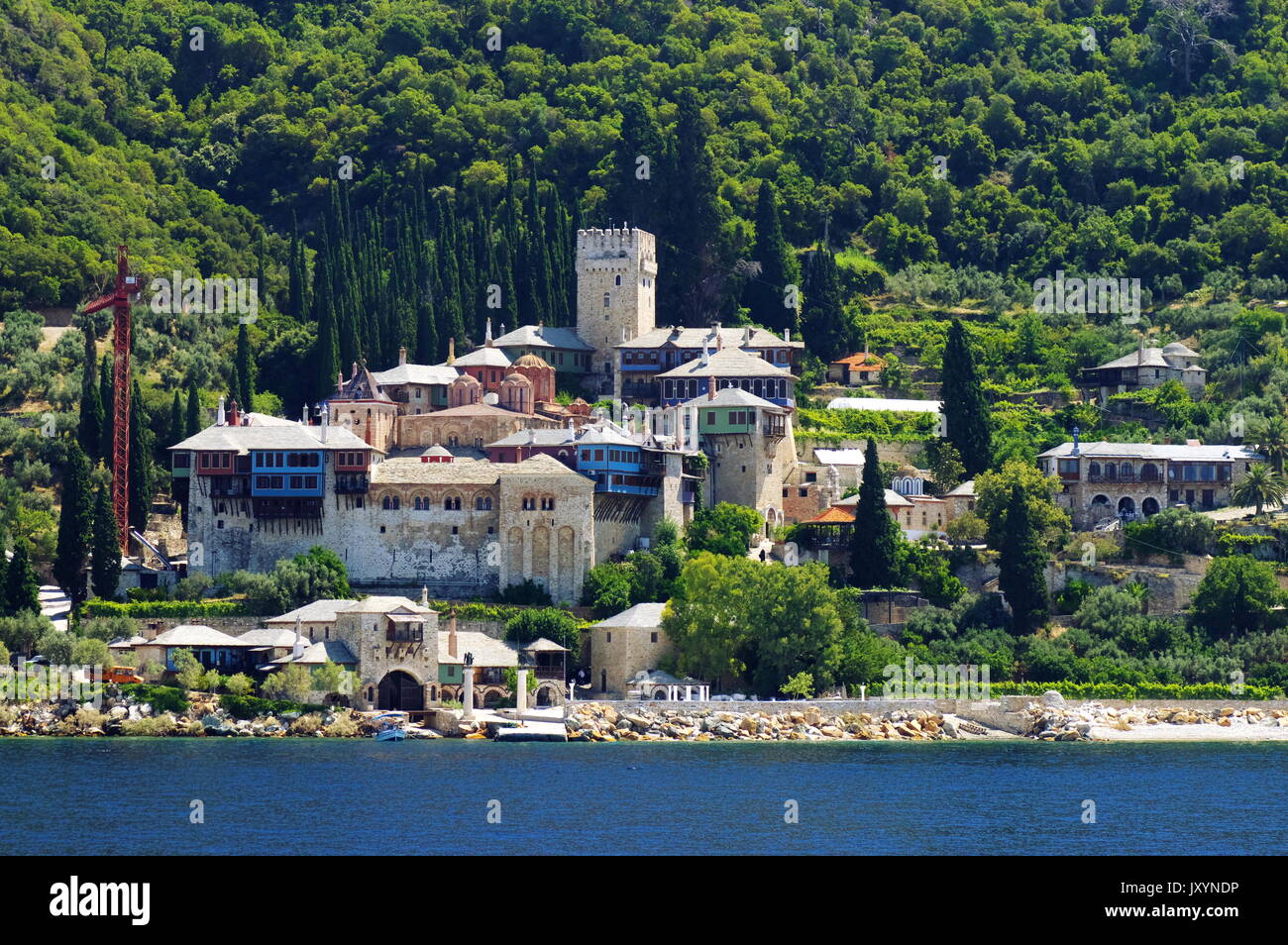 Péninsule Athos, la Grèce. Le monastère de Dochiariou, fondée au 10e siècle, situé dans la République des moines sur la péninsule d'Athos. Banque D'Images