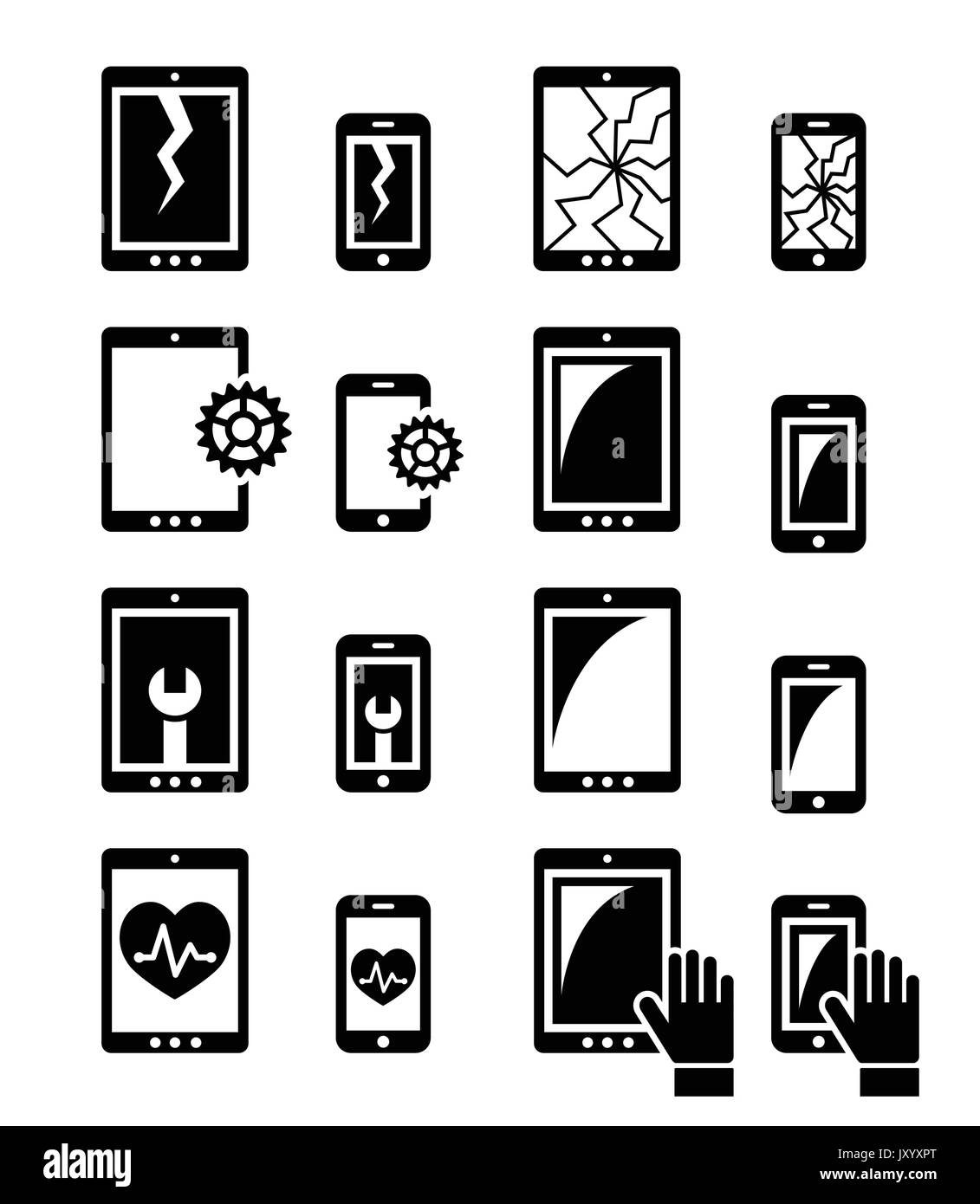 Smartphone, réparation de tablette - jeu d'icônes d'écran cassé Illustration de Vecteur