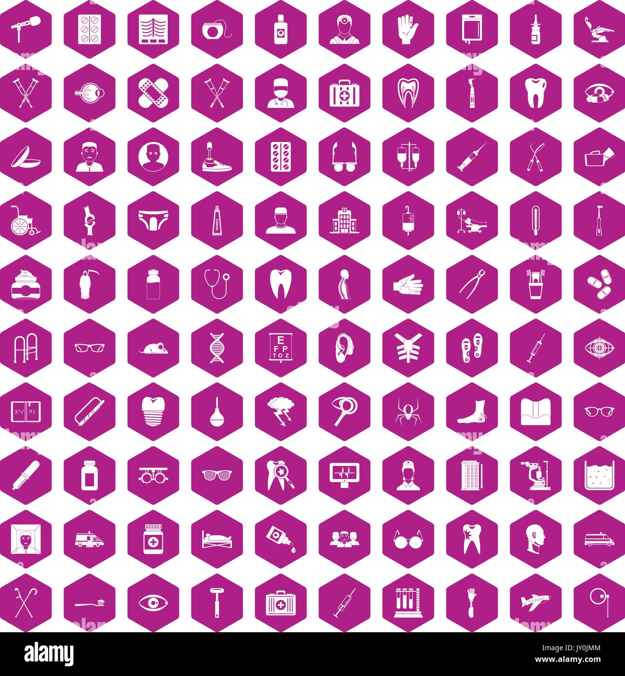 100 treatmet médical icônes violet hexagonale Illustration de Vecteur