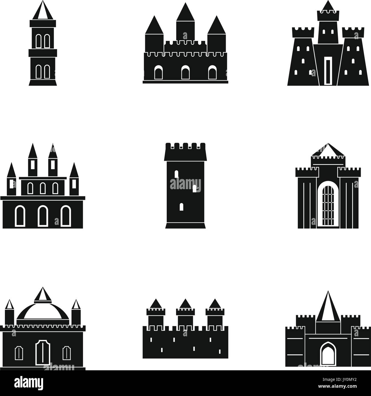 Des châteaux et des tours, le style simple icon set Illustration de Vecteur