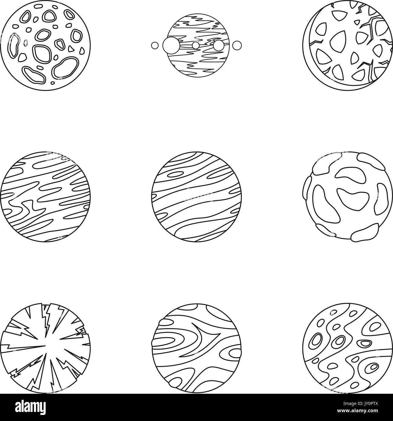 Galaxie planète icons set style du contour, Illustration de Vecteur