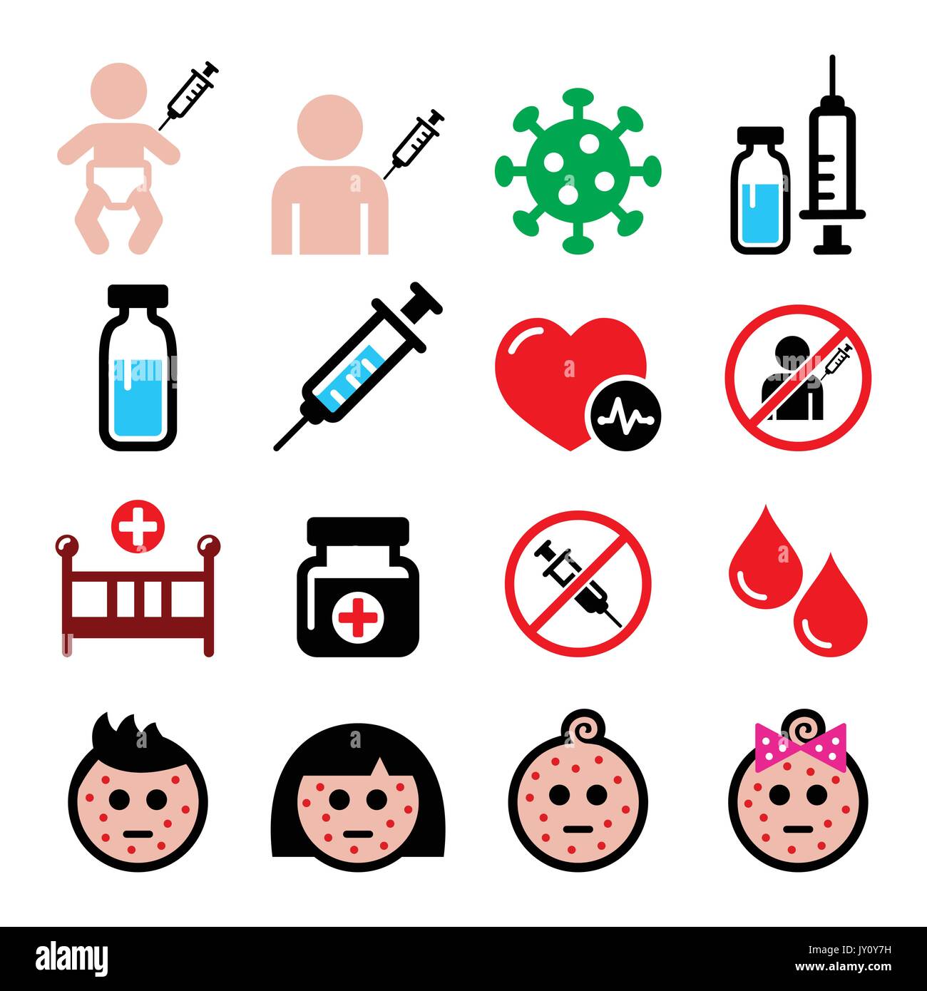 La vaccination, varicelle icon set Illustration de Vecteur