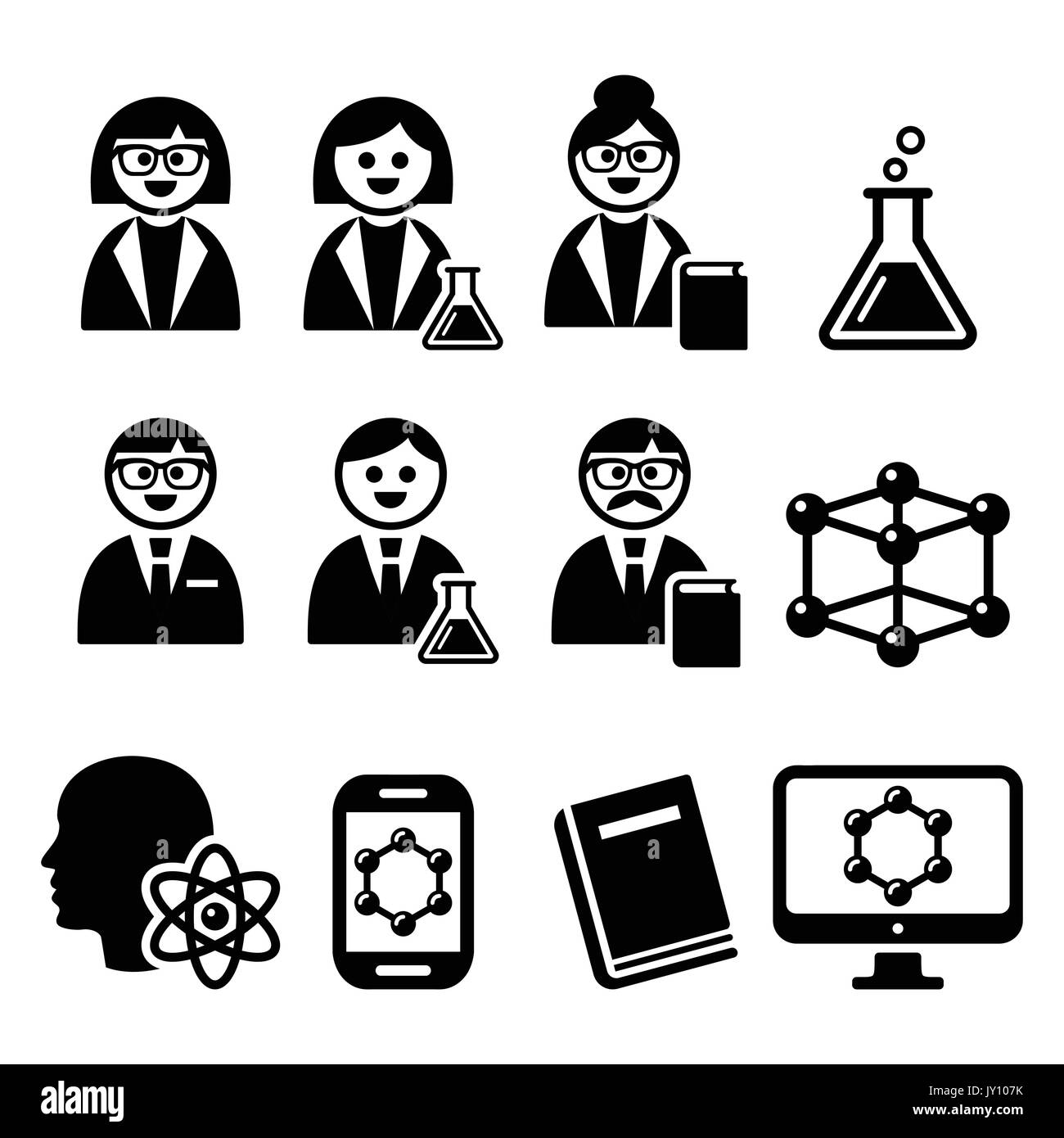 La femme et l'homme scientifique, la science icons set dans la science, l'éducation, l'étude vector icon set Illustration de Vecteur