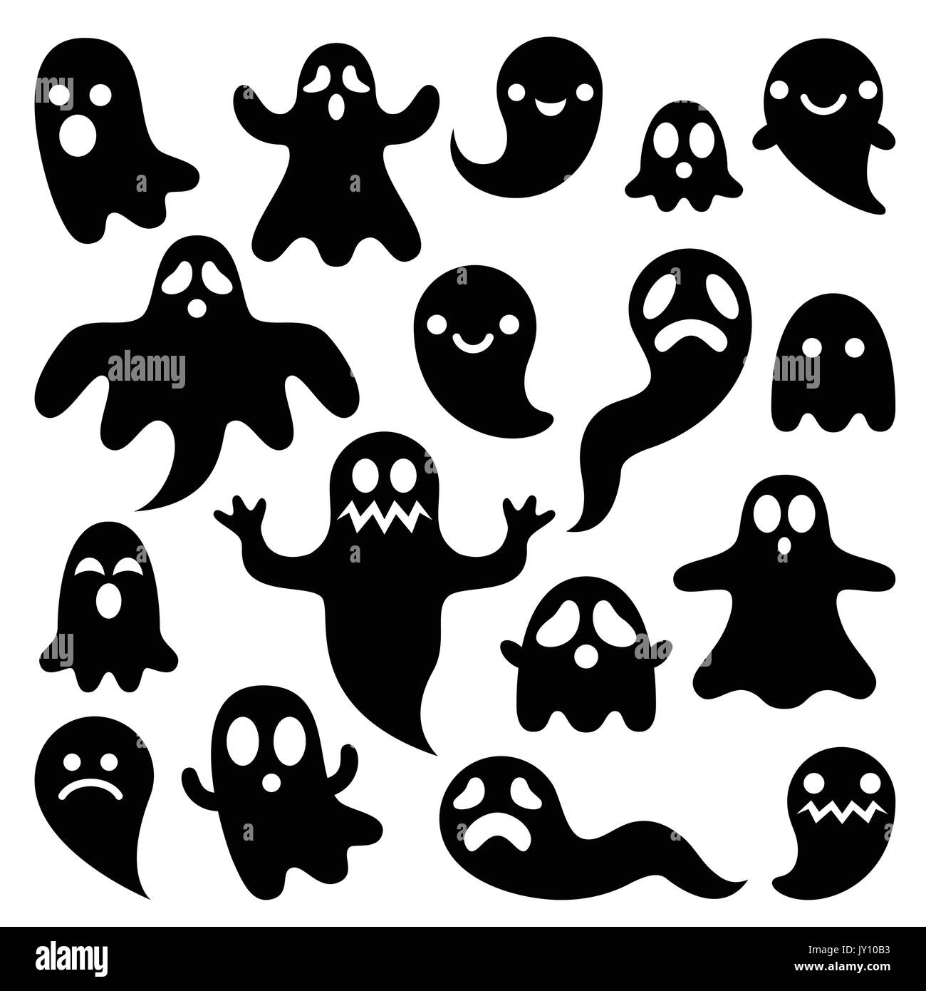 Fantômes effrayants design, personnages de l'Halloween icons set Vector icons set pour l'Halloween - cartoon caractères ghost isolated on white Illustration de Vecteur