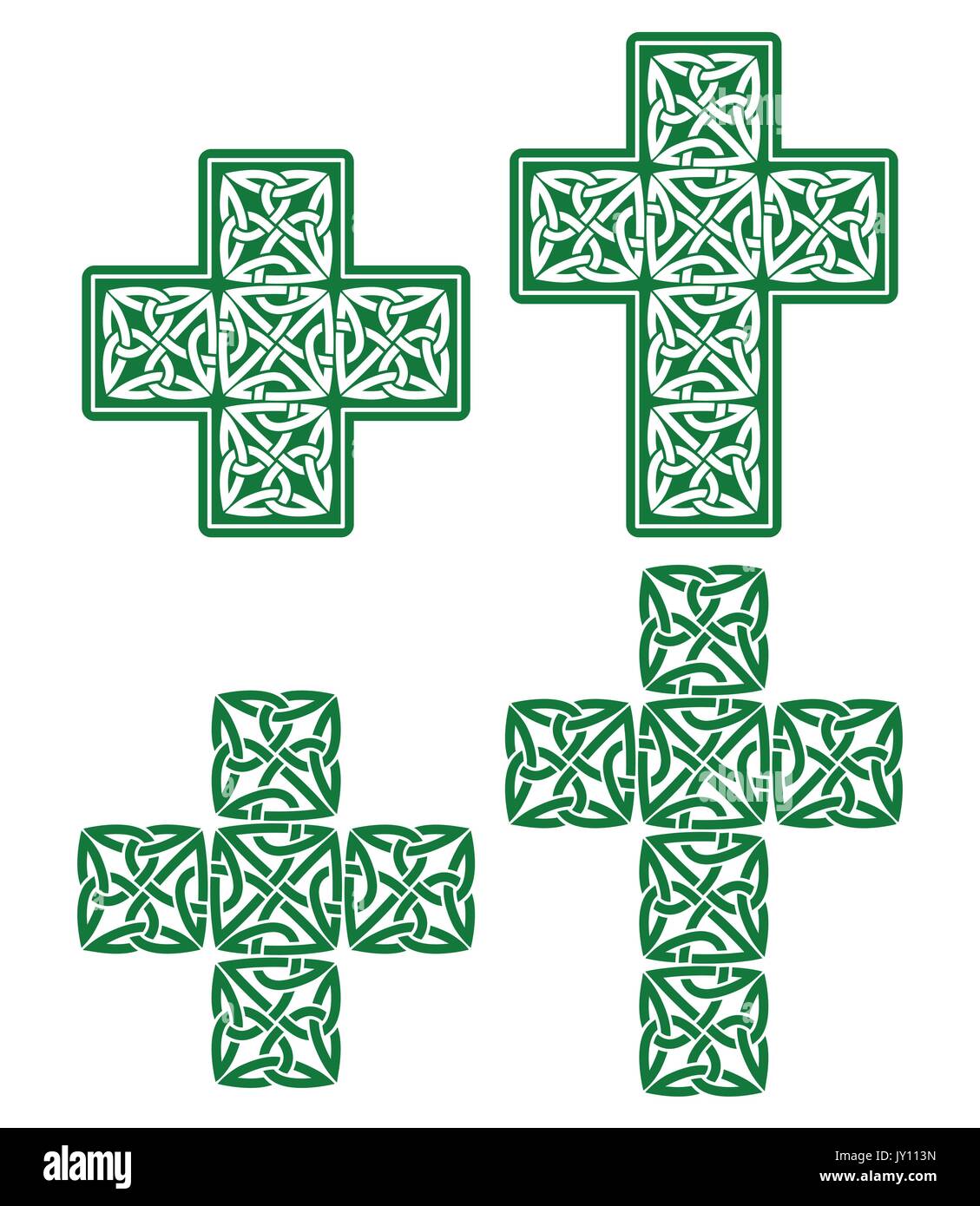 Croix celtique - ensemble de dessins traditionnels en vert croix celtiques pattern set blanc isolé sur blanc - St Patrick's Day Illustration de Vecteur