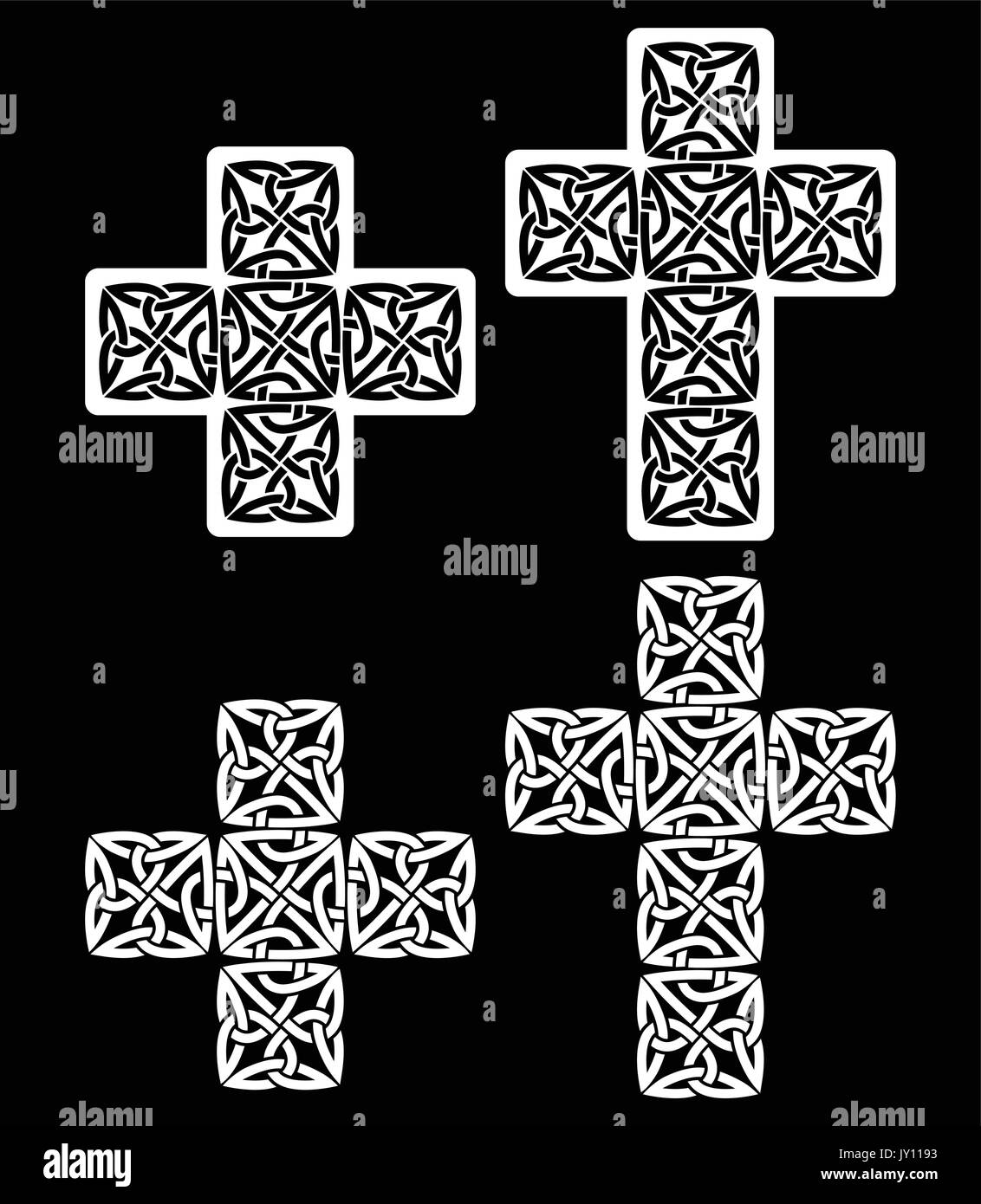 Croix celtique - ensemble de dessins traditionnel blanc sur noir croix celtiques white pattern set - St Patrick's Day Illustration de Vecteur