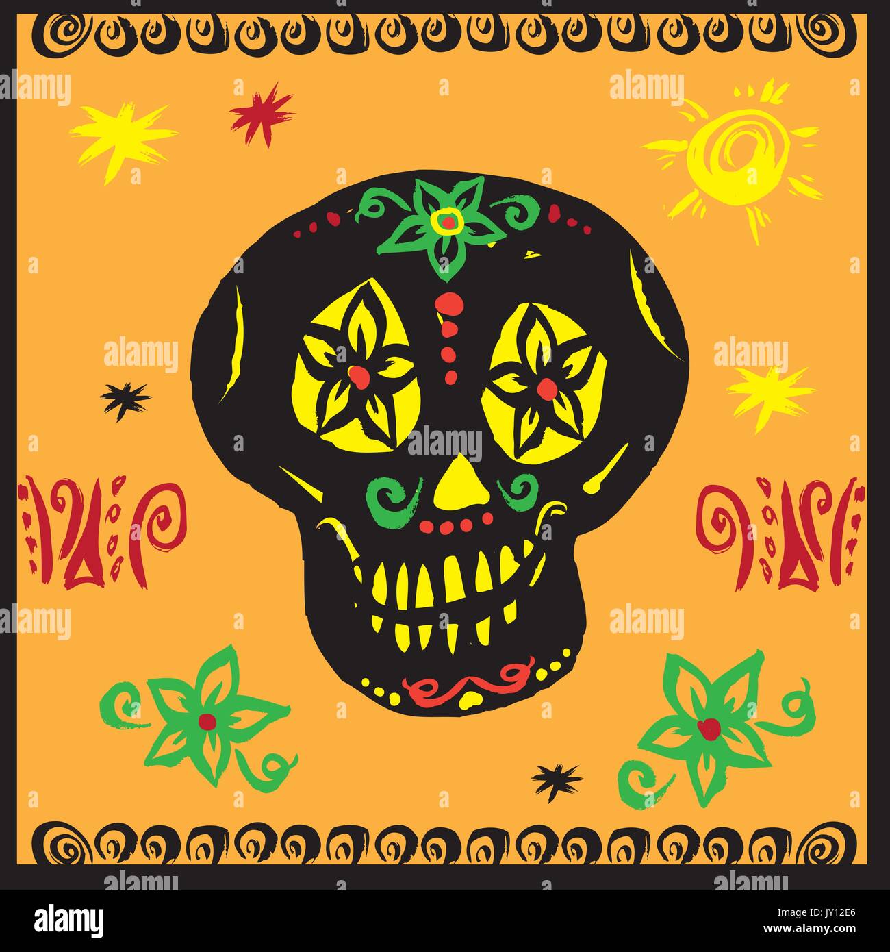 Hand drawn vector, Mexican skull , le jour des morts Illustration de Vecteur