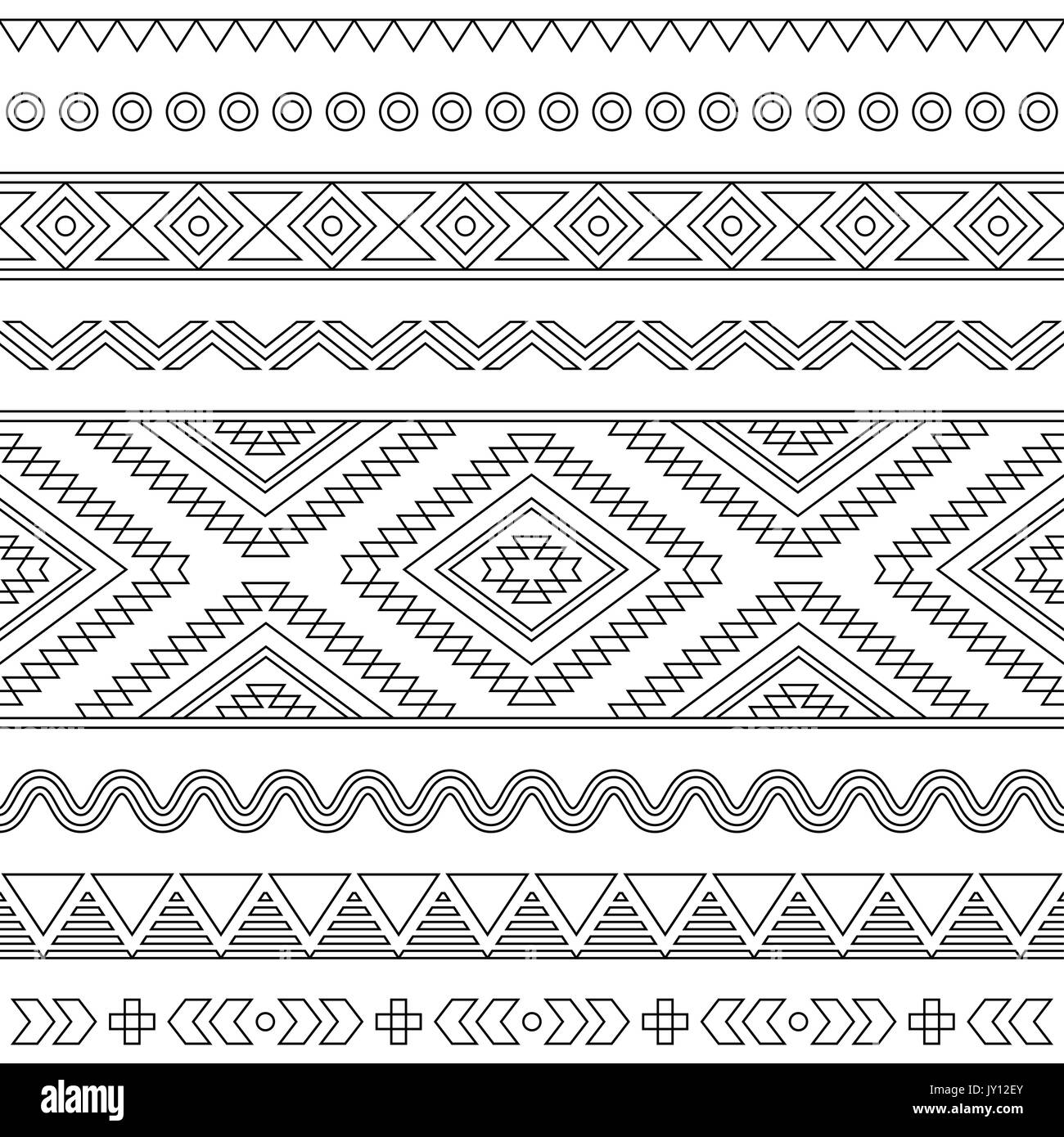 Aztèque Tribal motif transparent noir avc sur blanc transparent folk Aztec parure, motif ethnique Illustration de Vecteur