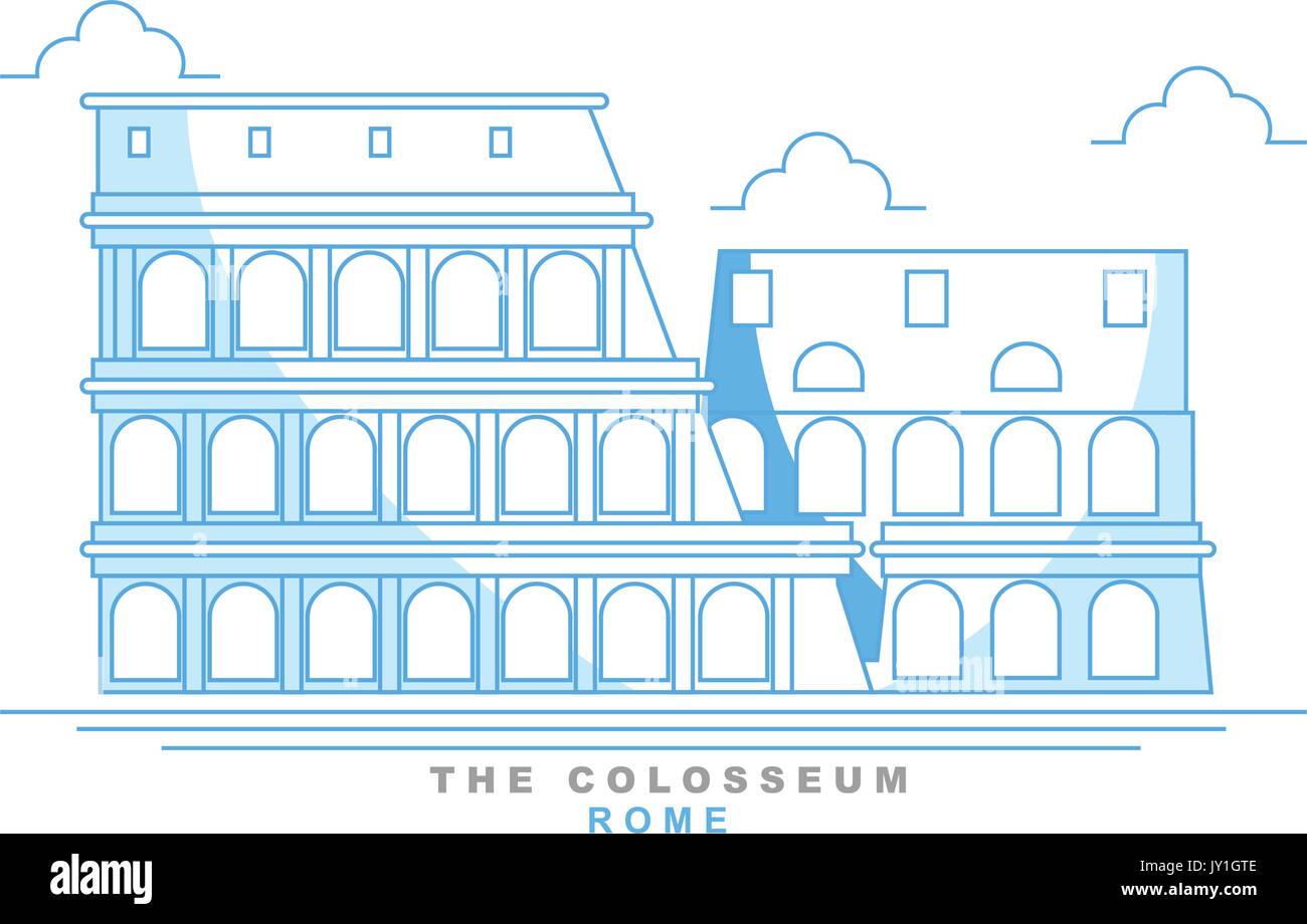 Coliseum stylisé, l'amphithéâtre romain, Rome, Freehand design. L'Italie. Capital. Colisée. Monument célèbre, sept merveilles du monde Illustration de Vecteur
