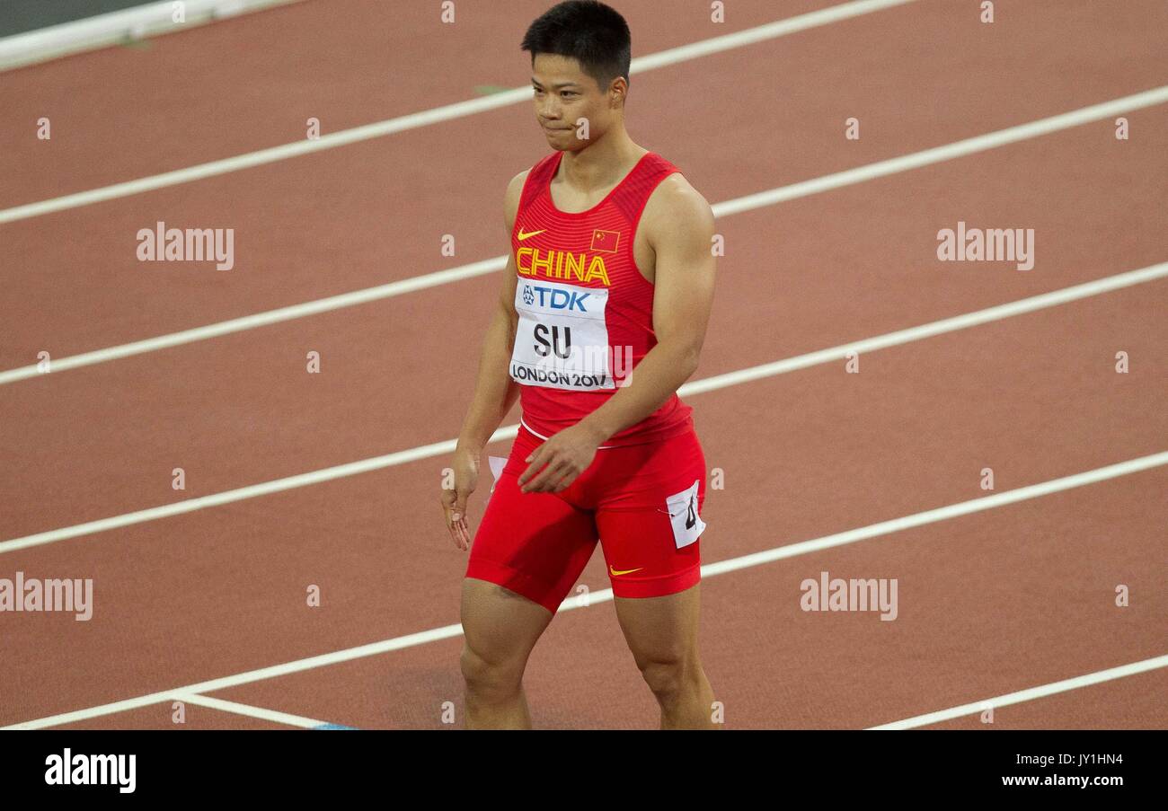 04 août 2017, Stade de Londres, l'Est de Londres, Angleterre ; Championnats du monde d'athlétisme, 1er jour ; Bingtian Su Au cours de la 4ème série du 100 m hommes Banque D'Images