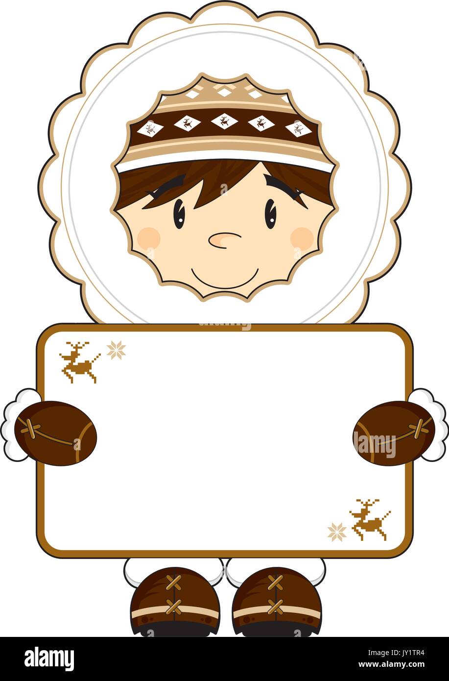 Cute Cartoon pêcheur inuit avec Sign Vector Illustration Illustration de Vecteur