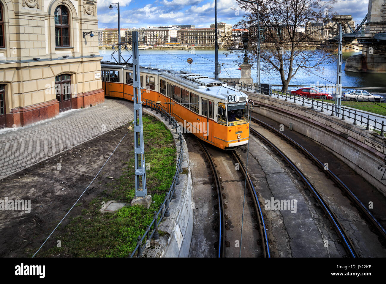 Tramway sur le côté Buda, Budapest, Hongrie Banque D'Images