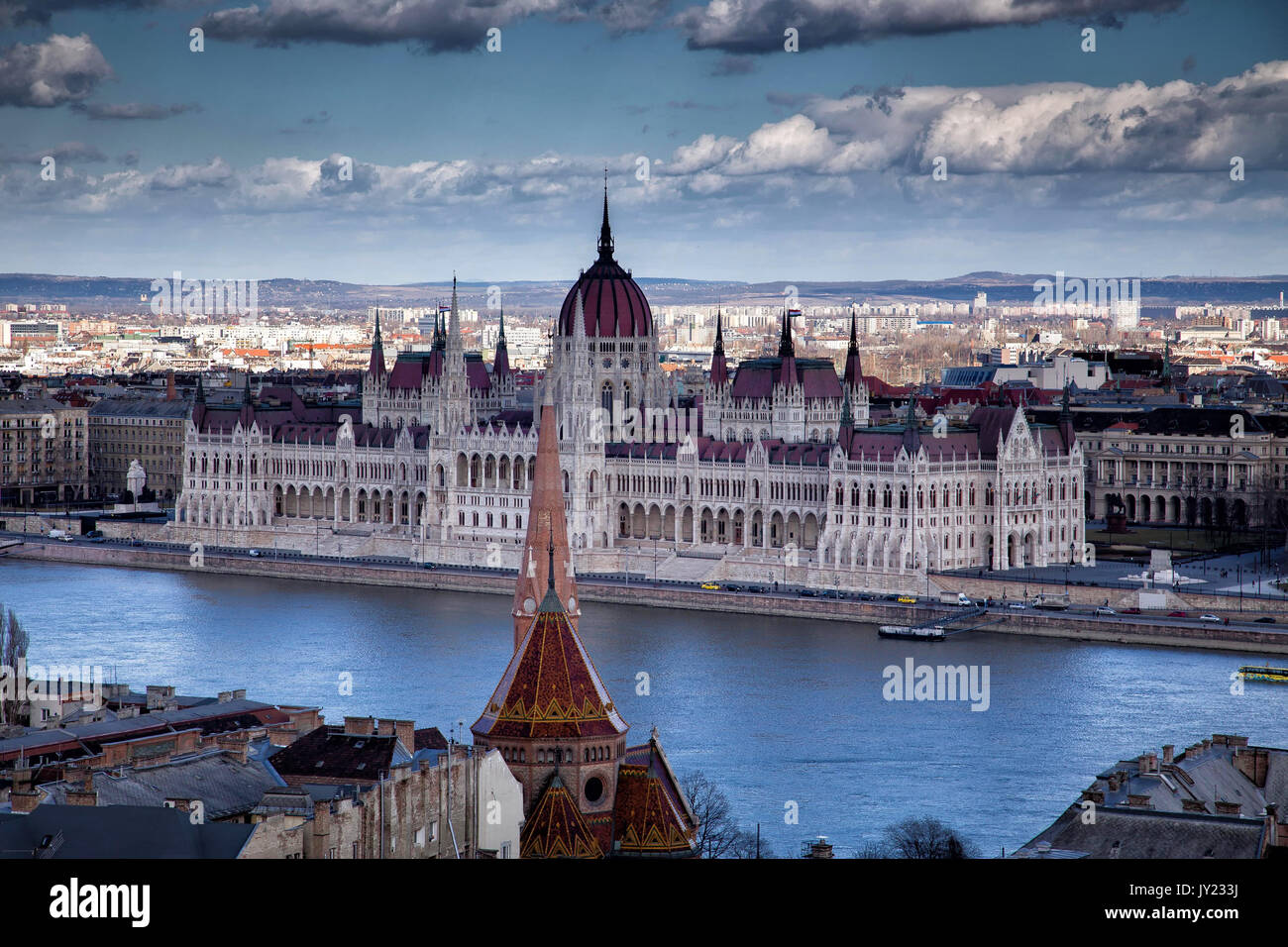 Vue du parlement de Budapest, le château de Buda, la Hongrie Banque D'Images