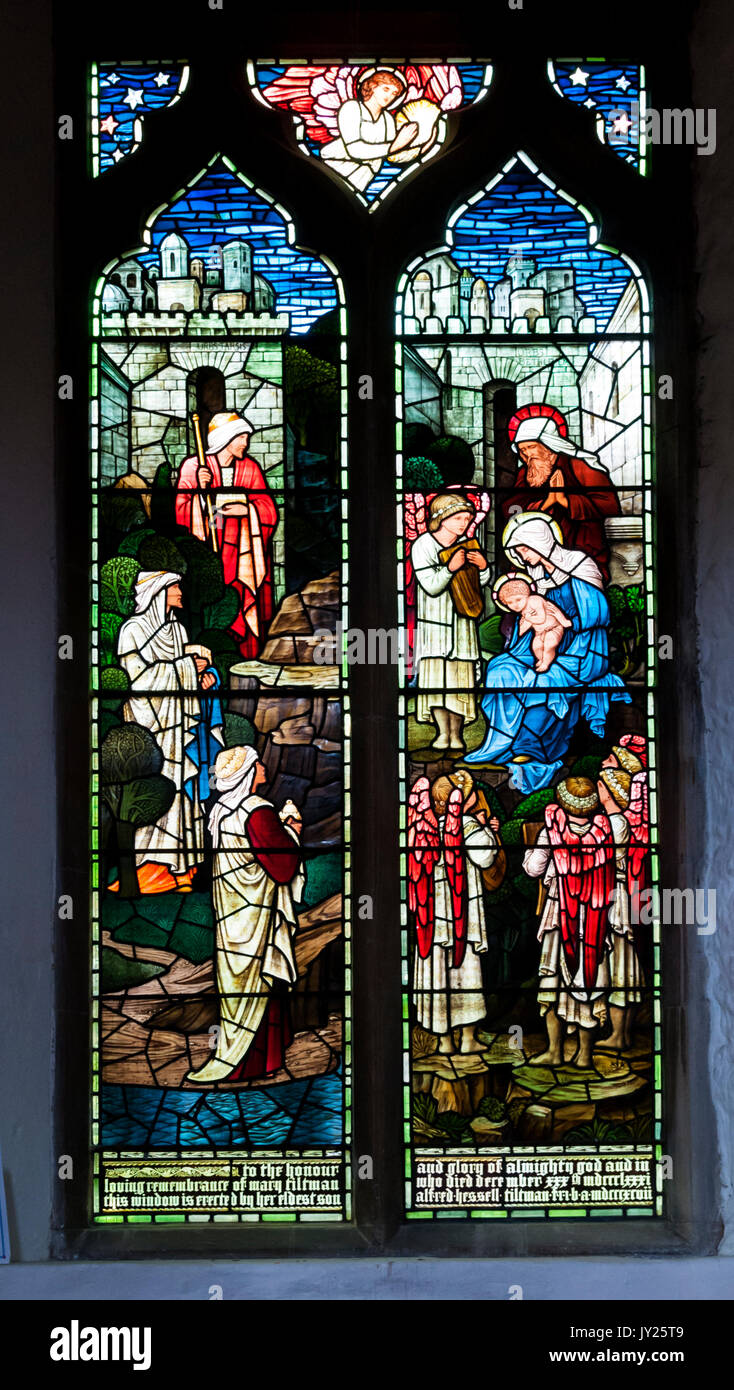 Vitrail à la mémoire de Mary Tiltman, conçu par Burne-Jones, dans l'église St Mary, Rye, East Sussex. Banque D'Images