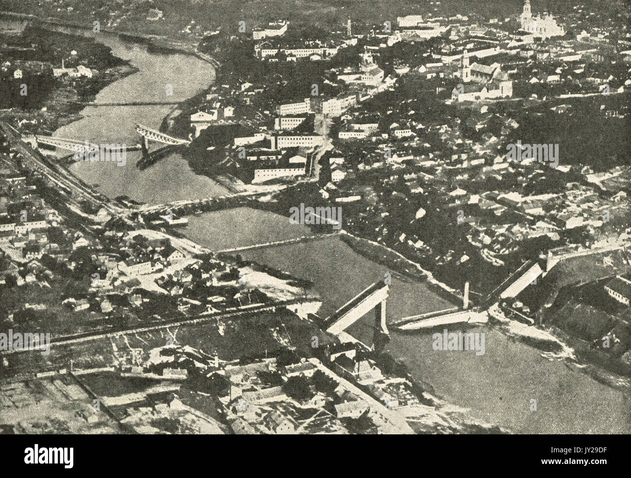 Vue aérienne de la destruction à Grodno, WW1 Banque D'Images