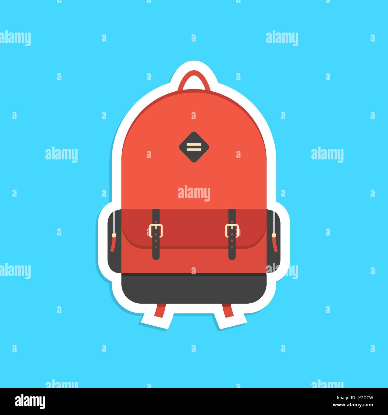 Sac à dos rouge autocollant avec ombre Illustration de Vecteur