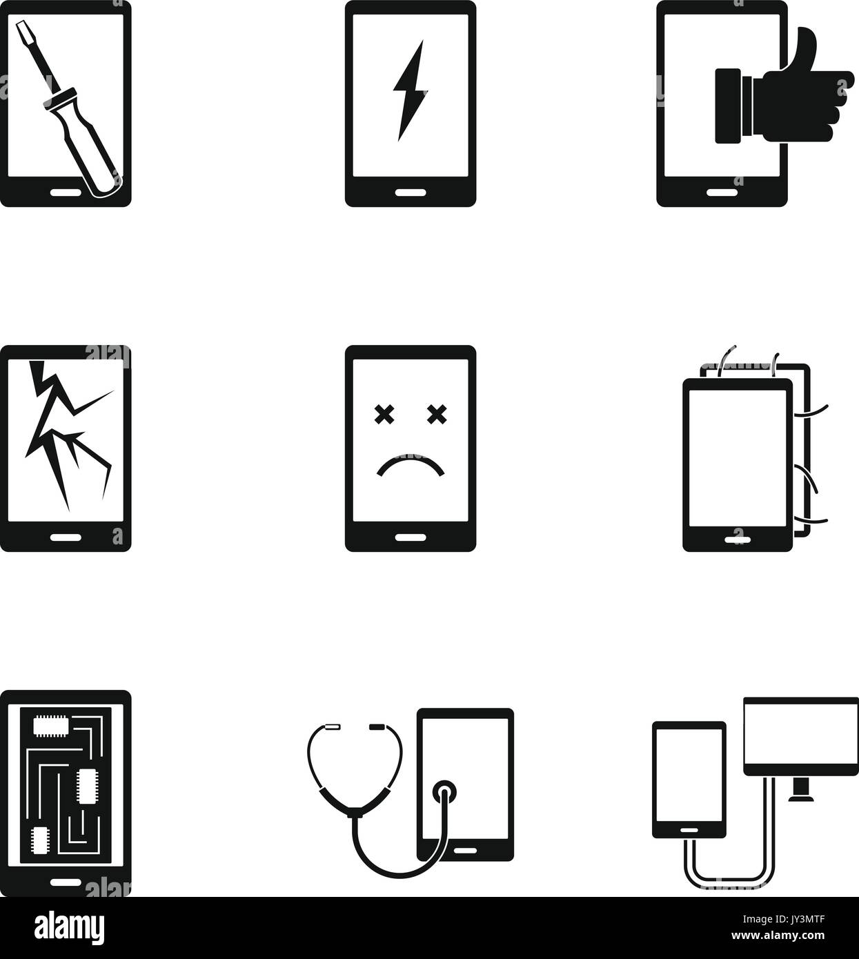 Téléphones portables réparation fix icon set, le style simple Illustration de Vecteur