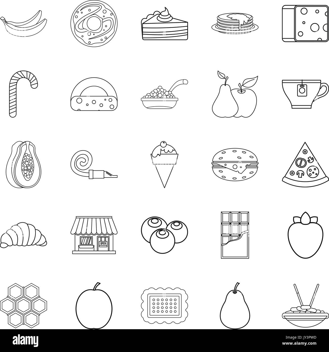 Délicieux icons set style du contour, Illustration de Vecteur