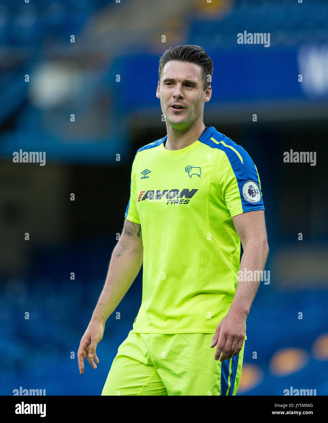 Londres, Royaume-Uni. 18 août, 2017. Jason SHACKELL de Derby County revient de blessure au cours de la Premier League 2 U23 match entre Chelsea et Derby County à Stamford Bridge, Londres, Angleterre le 18 août 2017. Photo par Andy Rowland. **L'USAGE ÉDITORIAL FA Premier League et Ligue de football sont soumis à licence DataCo. Crédit : Andrew Rowland/Alamy Live News Crédit : Andrew Rowland/Alamy Live News Banque D'Images