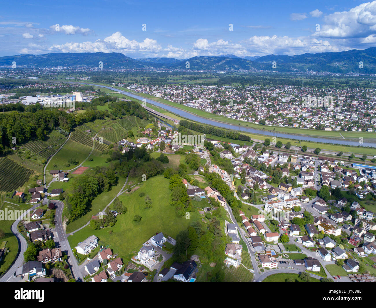 Luftaufnahme der Gemeinde und ua Lustenau *** *** légende locale Au, Autriche, Lustenau, Suisse, vue aérienne, la photographie aérienne, de dessus, aeria Banque D'Images