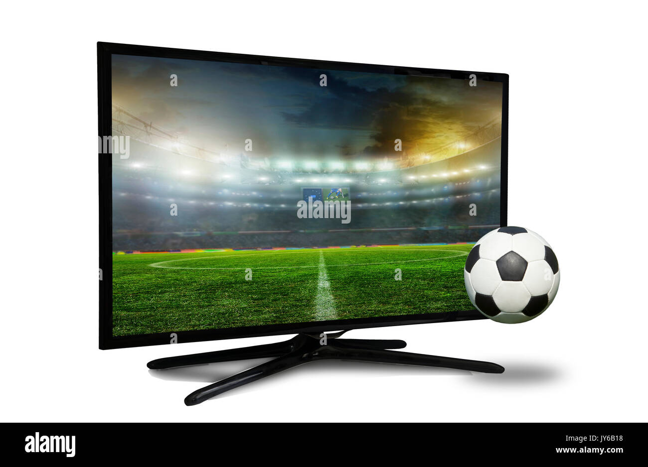 Regarder la télévision intelligente traduction de match de football. Banque D'Images