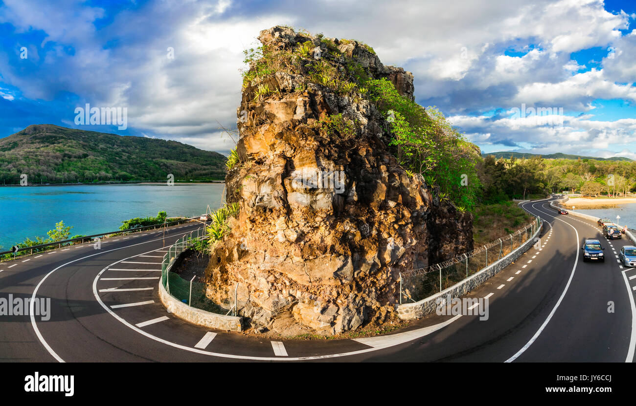 Impressionnants rochers à l'île Maurice,vue panoramique. Banque D'Images