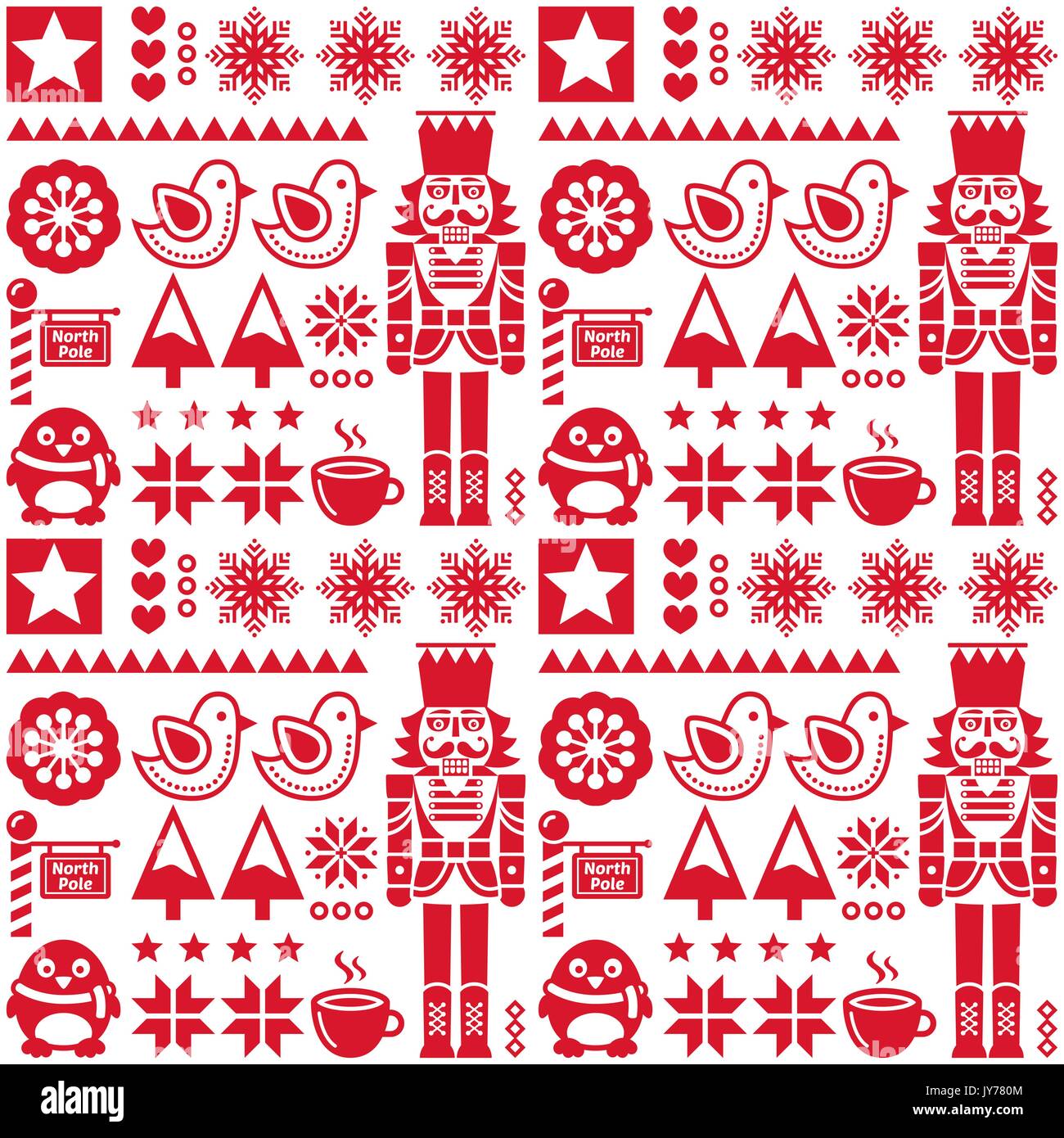 Rouge transparent avec motif de Noël Casse-Noisette - folk art rétro style style red Xmas ou motif d'hiver -, le papier peint fond répétitif Illustration de Vecteur