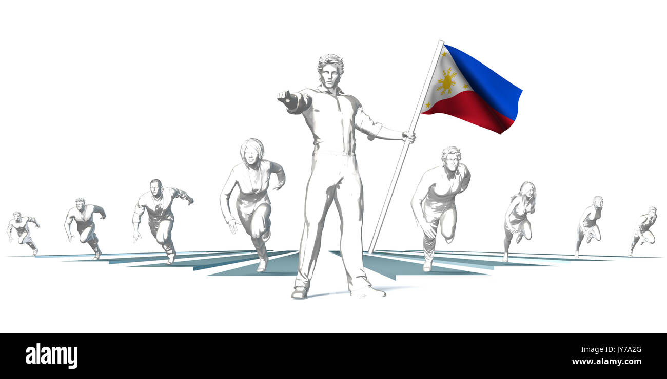 Philippines course vers l'avenir avec l'homme tenant un drapeau Banque D'Images