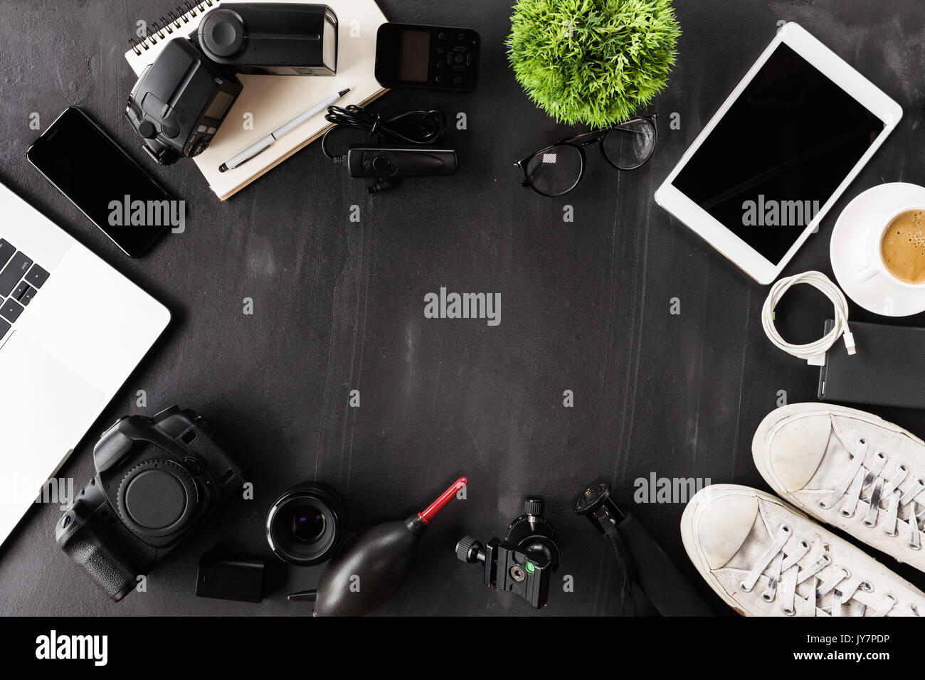 Sur l'appareil de photographie Vue de dessus de table Banque D'Images