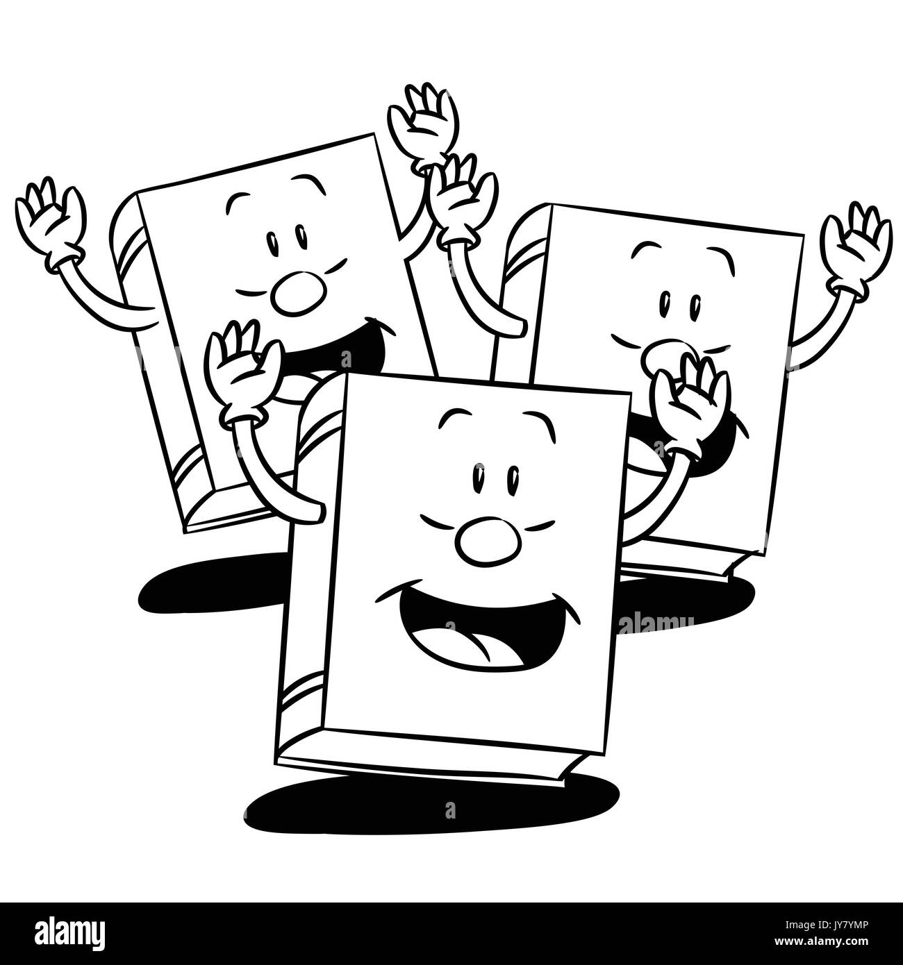 Croquis dessinés à la main, souriant, de livres de bandes dessinées de caractère isolé, noir et blanc Cartoon Vector Illustration pour livre de coloriage - Ligne dessinée Vector Illustration de Vecteur