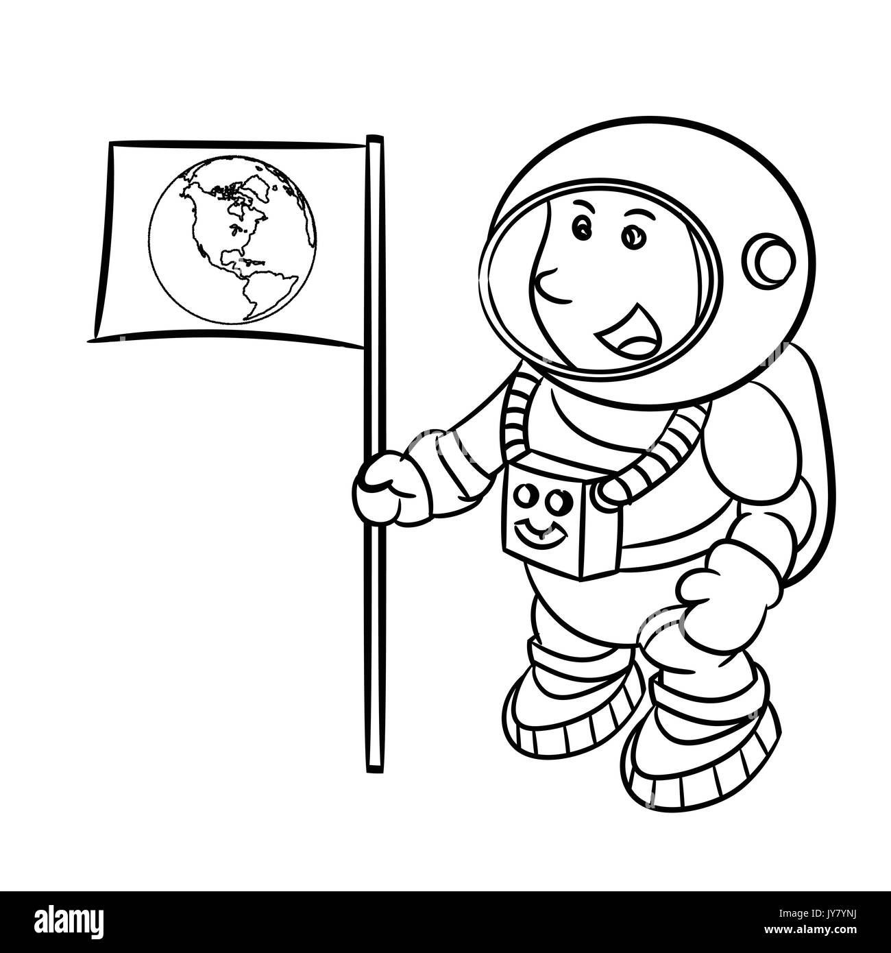 Croquis dessinés à la main, de l'astronaute isolé, noir et blanc Cartoon Vector Illustration pour livre de coloriage - Ligne dessinée Vector Illustration de Vecteur